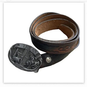 C & J Vintage leather belt with TEXAS Lone Star State buckle Made in USA